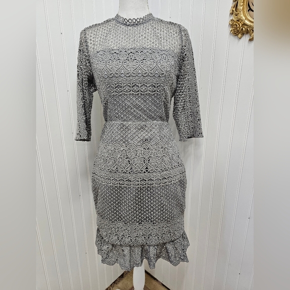 Elegant Gray Lace Dress Chi Chi London 10 - Picture 1 of 4